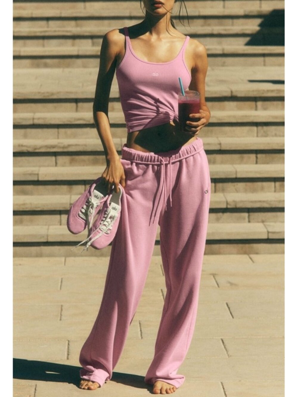 Alo Accolade Straight Leg Sweatpants Candy Heart Pink High-Rise Waist Joggers S - Picture 5 of 14